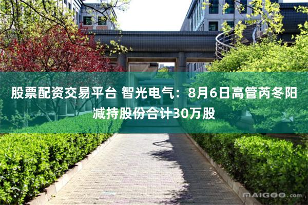 股票配资交易平台 智光电气：8月6日高管芮冬阳减持股份合计30万股