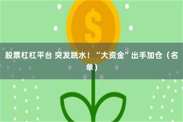 股票杠杠平台 突发跳水！“大资金”出手加仓（名单）